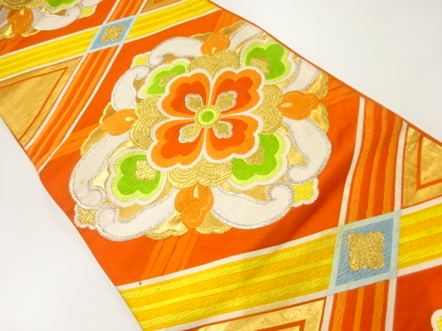 アンティーク　襷に花模様織出し袋帯（材料）